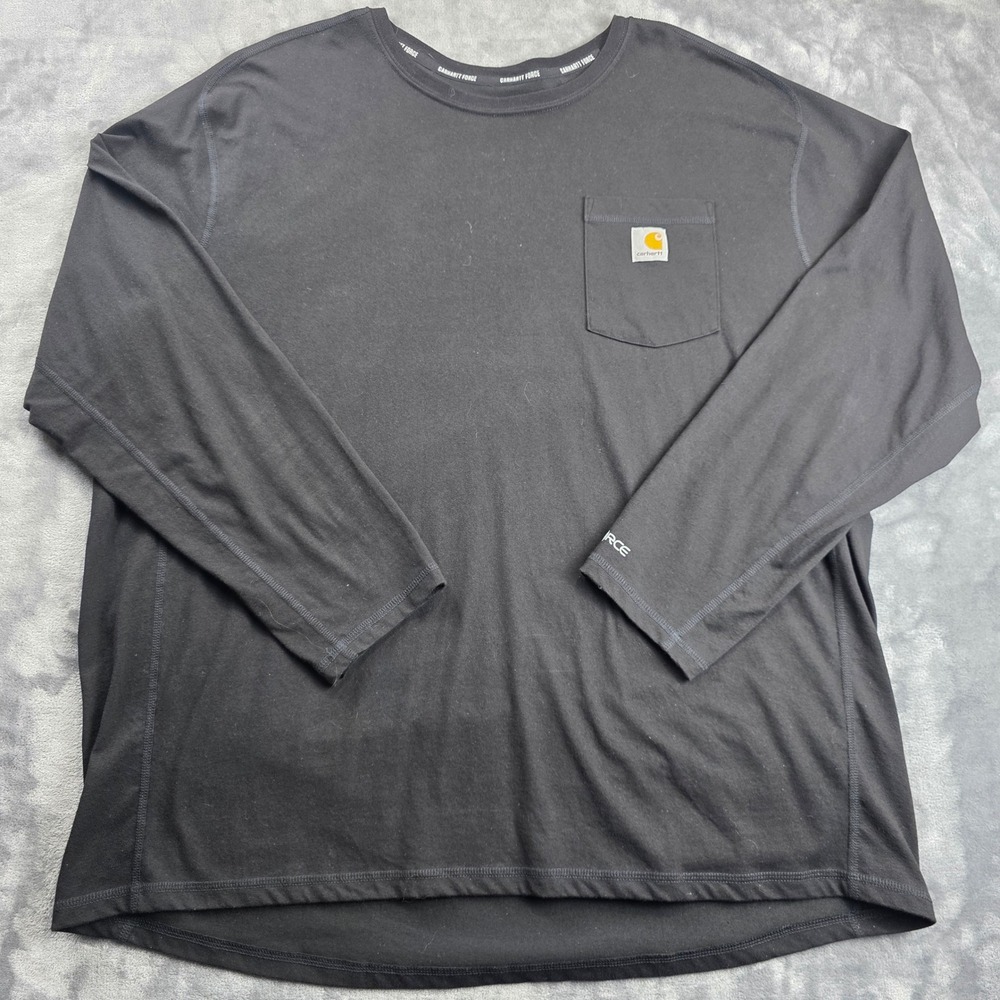 Carhartt Long Sleeve T-Shirt Men 2XL Black Force Relaxed Fit Pocket‎ Tee